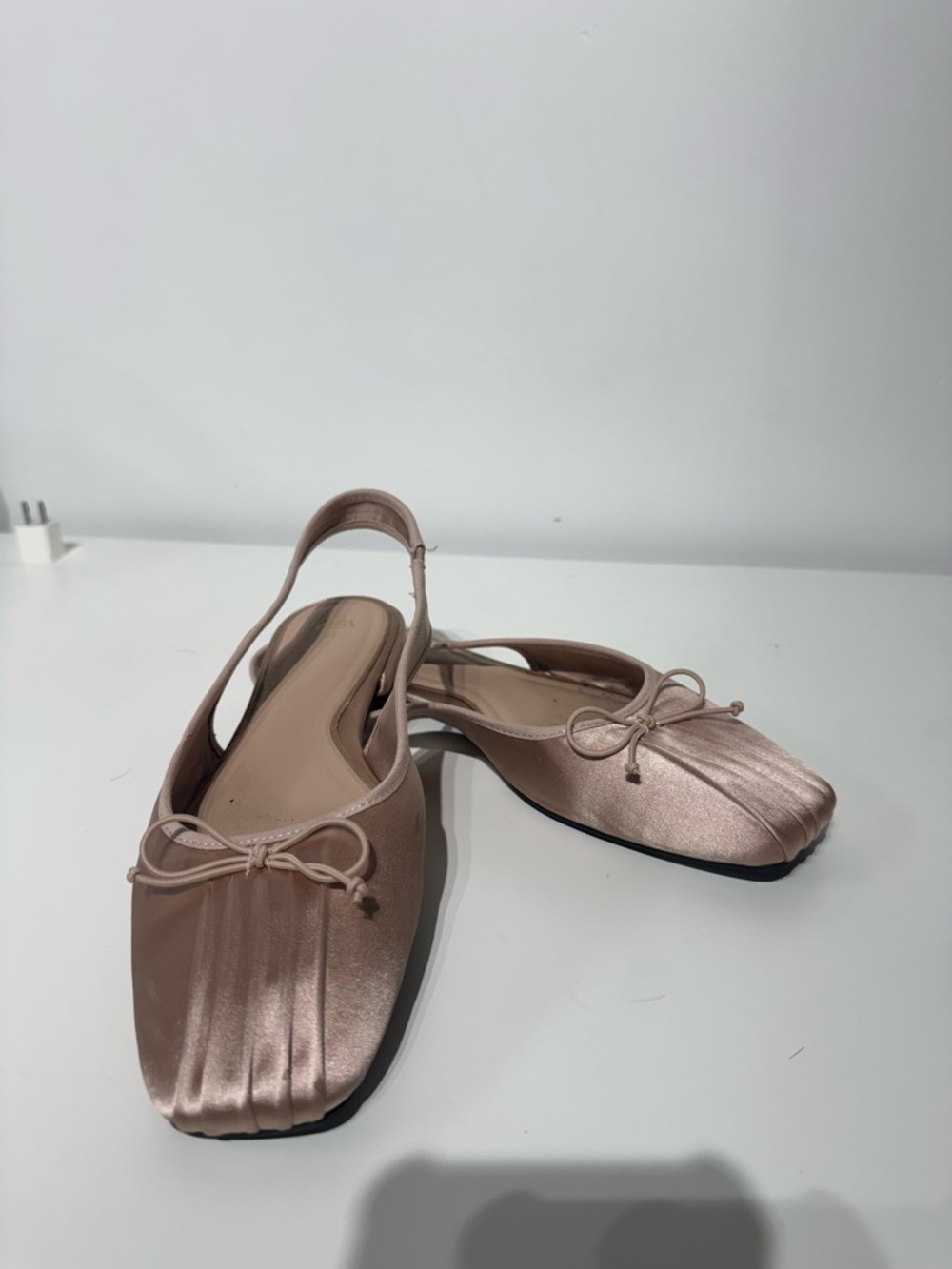 Zara Terez Blush Satin Slingback Flats with Bow
